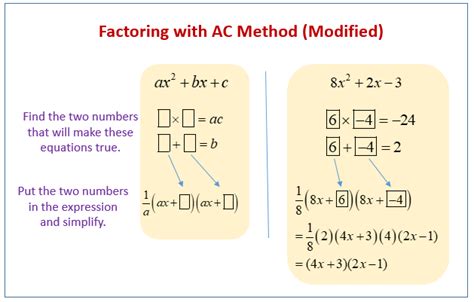 Another way to factor trinomials of the form ax^2+bx+c is the “ ac ” method. (The “ ac ” method is sometimes called the grouping method.) The “ ac ” method is …